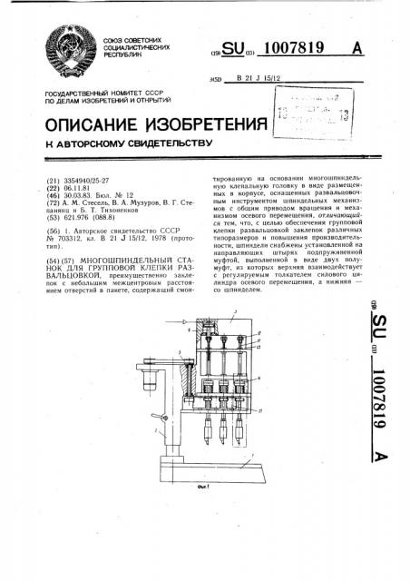 Многошпиндельный станок для групповой клепки развальцовкой (патент 1007819)