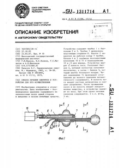 Способ лечения синуитов и устройство для его осуществления (патент 1311714)