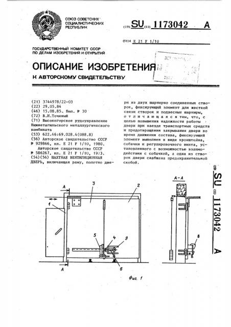 Шахтная вентиляционная дверь (патент 1173042)