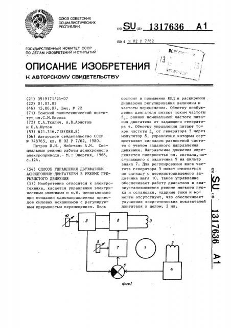 Способ управления двухфазным асинхронным двигателем в режиме прерывистого движения (патент 1317636)