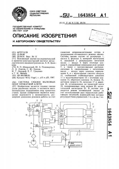 Система смазки валковых опор прокатной клети (патент 1643854)