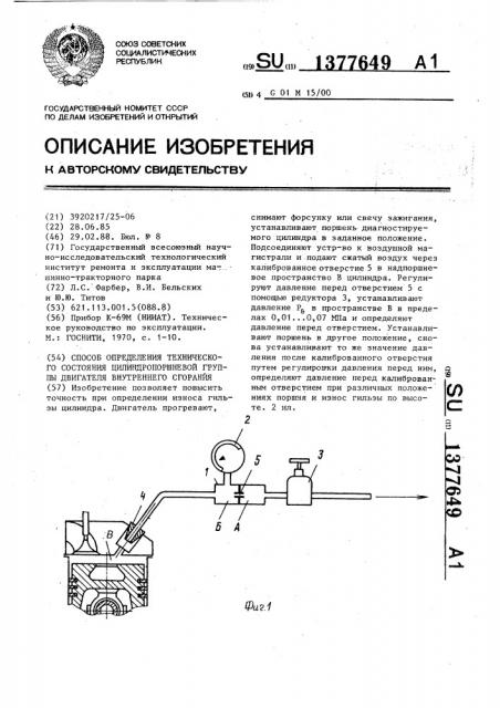 Способ определения технического состояния цилиндропоршневой группы двигателя внутреннего сгорания (патент 1377649)