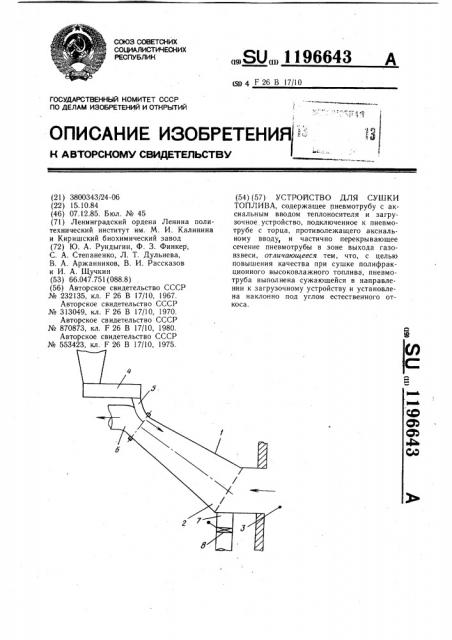 Устройство для сушки топлива (патент 1196643)