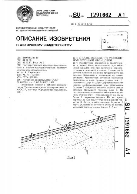Способ возведения монолитной бетонной облицовки (патент 1291662)