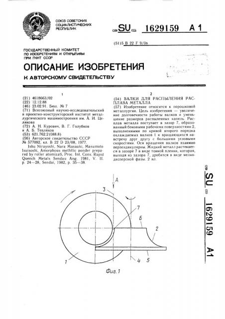 Валки для распыления расплава металла (патент 1629159)