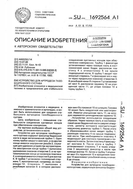 Устройство для артродеза тазобедренного сустава (патент 1692564)