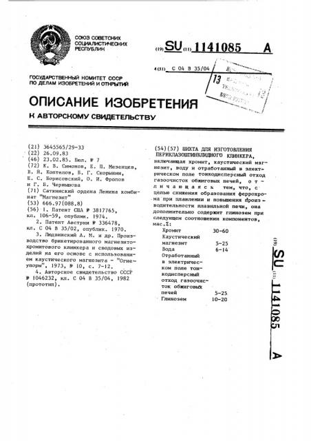 Шихта для изготовления периклазошпинелидного клинкера (патент 1141085)