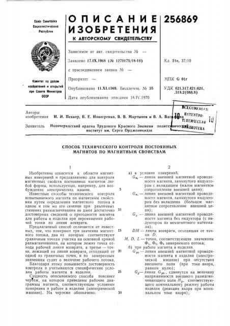 Способ технического контроля постоянных магнитов по магнитным свойствам (патент 256869)