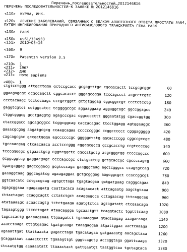 Лечение заболеваний, связанных с белком апоптозного ответа простаты par4, путем ингибирования природного антисмыслового транскрипта гена par4 (патент 2575608)
