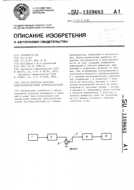 Способ контроля качества электроакустических преобразователей (патент 1359683)