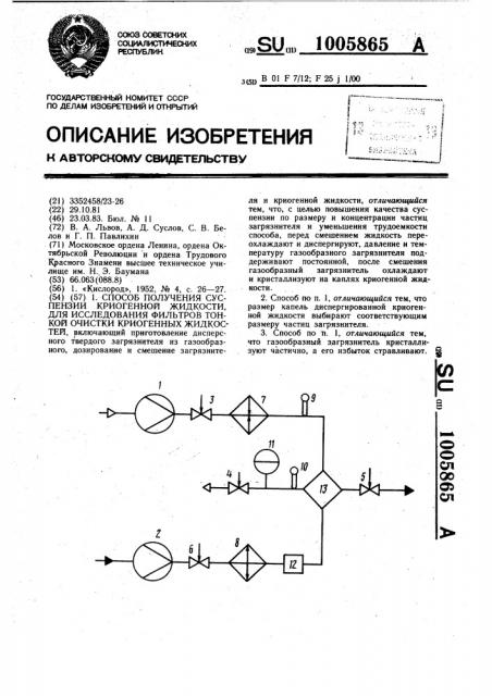 Способ получения суспензии криогенной жидкости для исследования фильтров тонкой очистки криогенных жидкостей (патент 1005865)