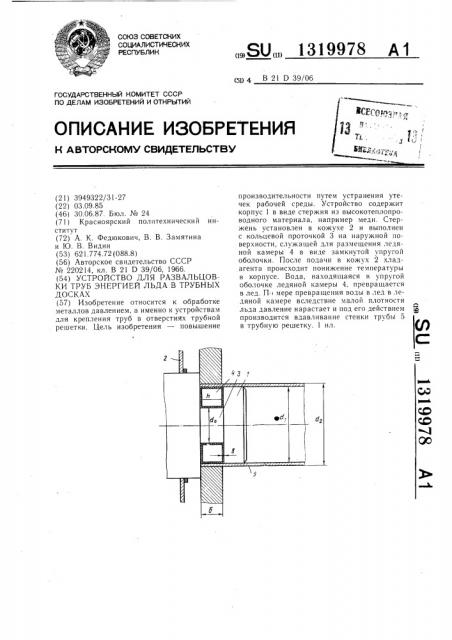 Устройство для развальцовки труб энергией льда в трубных досках (патент 1319978)