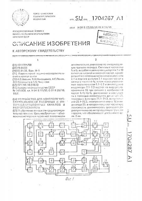 Устройство для контроля чувствительности побочных и интермодуляционных каналов в радиоприемниках (патент 1704287)