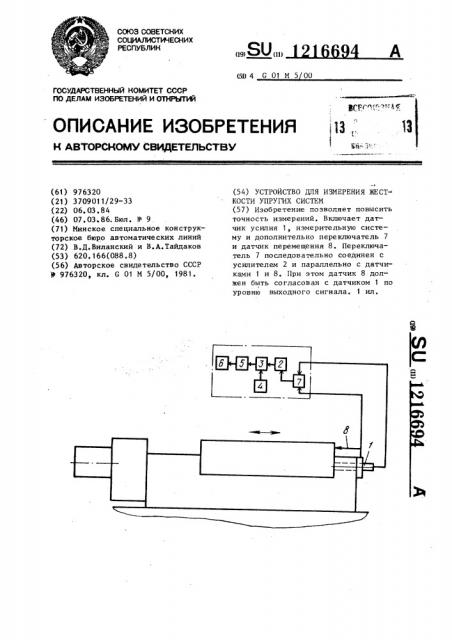 Устройство для измерения жесткости упругих систем (патент 1216694)
