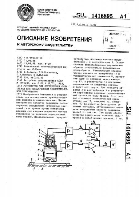 Устройство для определения силы трения при динамическом знакопеременном перемещении (патент 1416895)