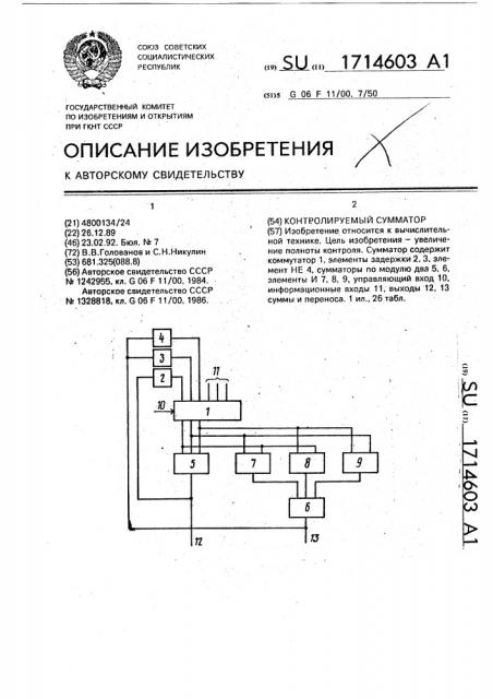 Контролируемый сумматор (патент 1714603)