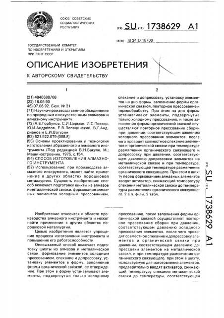 Способ изготовления алмазного инструмента (патент 1738629)