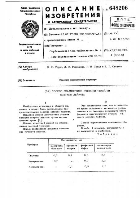 Способ диагностики степени тяжести острого лейкоза (патент 648206)