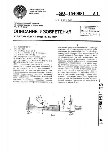 Способ дуговой наплавки неплавящимся электродом (патент 1540981)