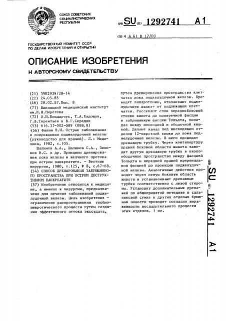 Способ дренирования забрюшинного пространства при остром деструктивном панкреатите (патент 1292741)