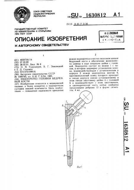 Эндопротез головки бедренной кости (патент 1630812)