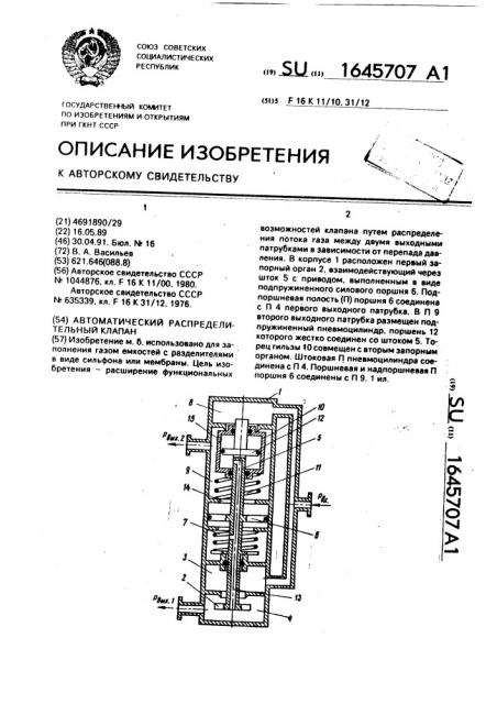 Автоматический распределительный клапан (патент 1645707)