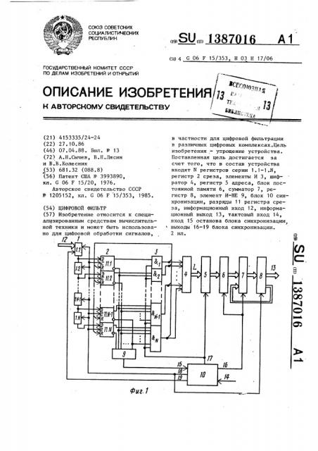 Цифровой фильтр (патент 1387016)