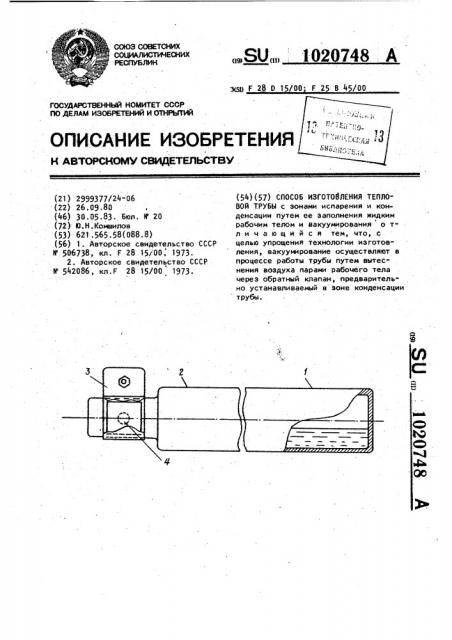 Способ изготовления тепловой трубы (патент 1020748)