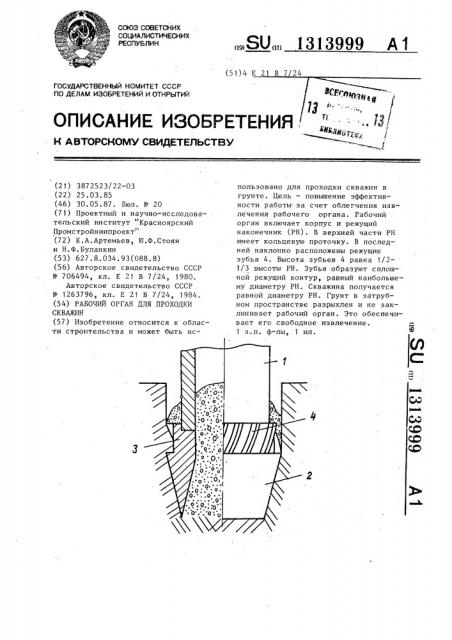 Рабочий орган для проходки скважин (патент 1313999)