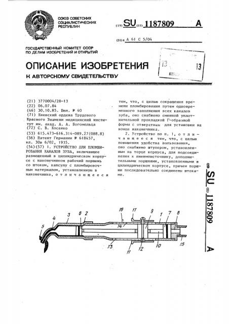 Устройство для пломбирования каналов зуба (патент 1187809)