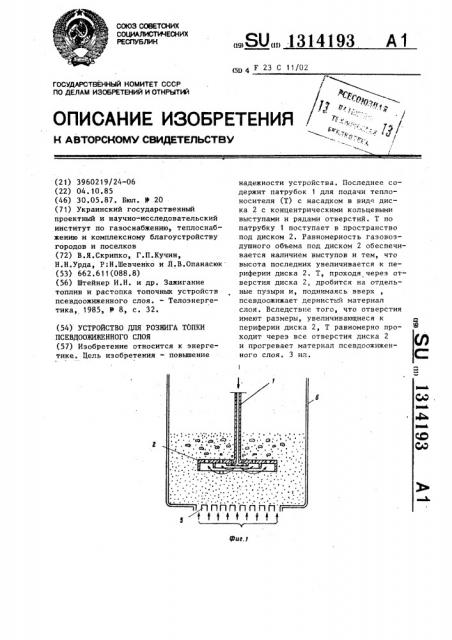 Устройство для розжига топки псевдоожиженного слоя (патент 1314193)