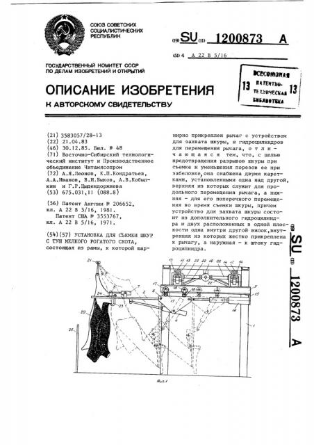 Установка для съемки шкур с туш мелкого рогатого скота (патент 1200873)