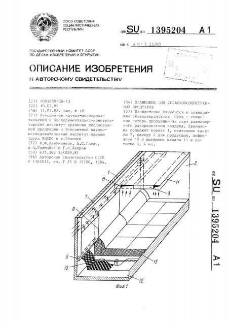 Хранилище для сельскохозяйственных продуктов (патент 1395204)