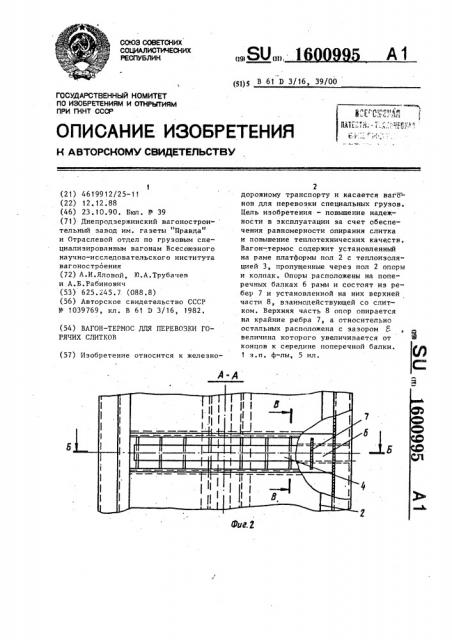 Вагон-термос для перевозки горячих слитков (патент 1600995)