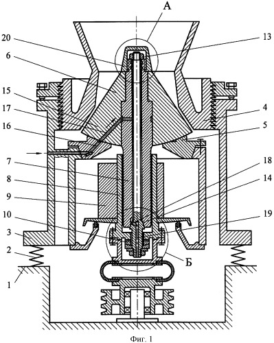 Вибрационная конусная дробилка (патент 2429911)
