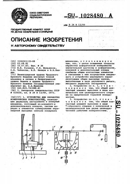 Устройство для обработки асферических поверхностей (патент 1028480)