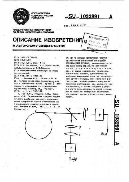 Способ измерения частот бетатронных колебаний кольцевых электронных пучков (патент 1032991)