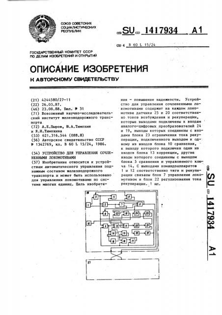 Устройство для управления сочлененными локомотивами (патент 1417934)