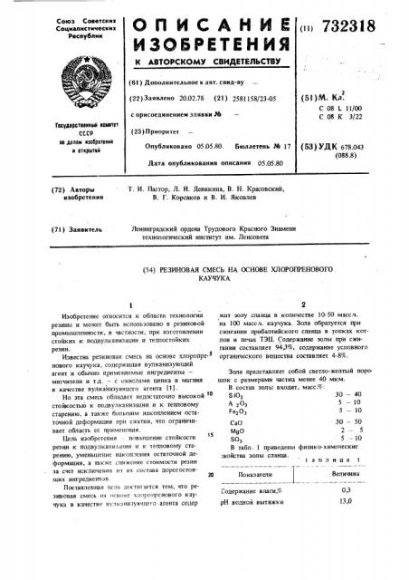 Резиновая смесь на основе хлоропренового каучука (патент 732318)