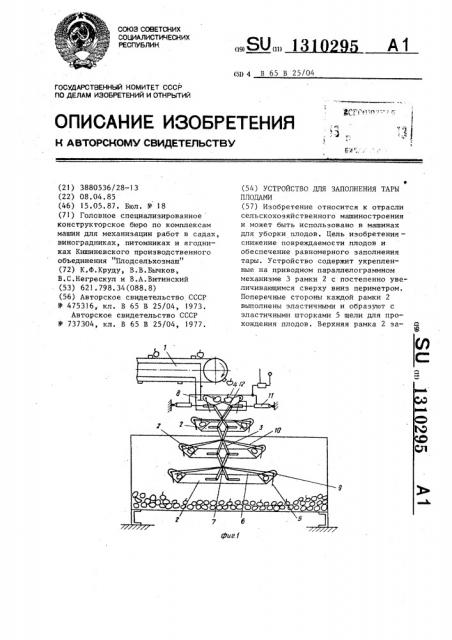 Устройство для заполнения тары плодами (патент 1310295)