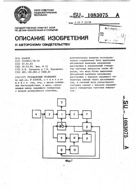 Резонансный уровнемер (патент 1083075)