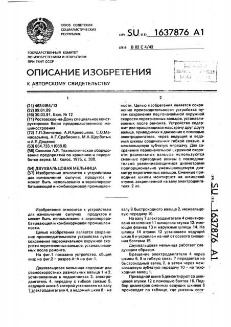 Двухвальцовая мельница (патент 1637876)