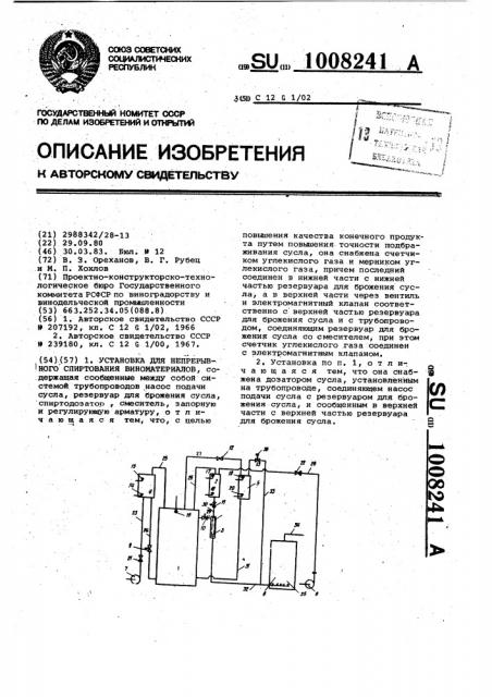 Установка для непрерывного спиртования виноматериалов (патент 1008241)