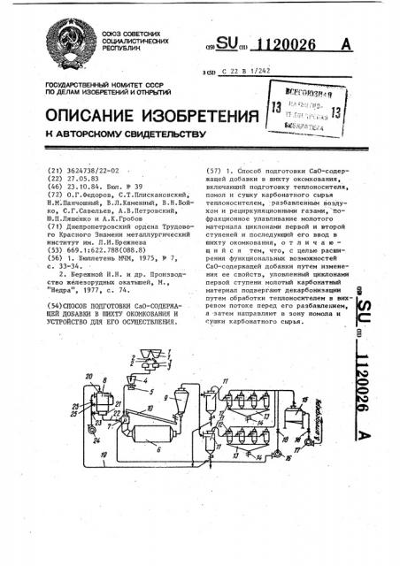 Способ подготовки @ -содержащей добавки в шихту окомкования и устройство для его осуществления (патент 1120026)