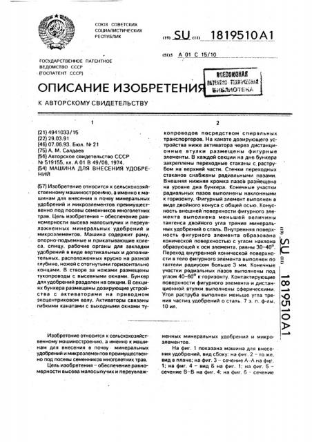 Машина для внесения удобрений (патент 1819510)
