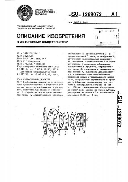 Светосильный объектив (патент 1269072)