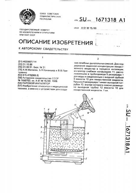 Паровой ингалятор (патент 1671318)