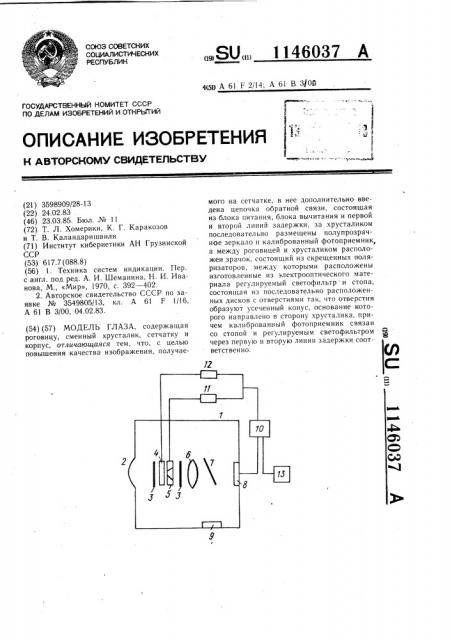 Модель глаза (патент 1146037)