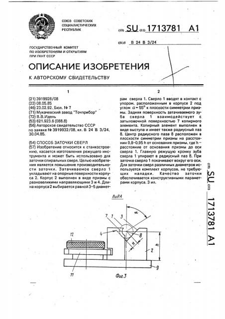 Способ заточки сверл (патент 1713781)