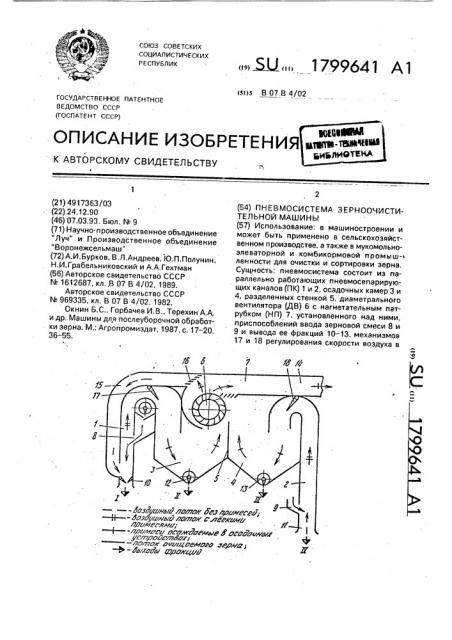 Пневмосистема зерноочистительной машины (патент 1799641)